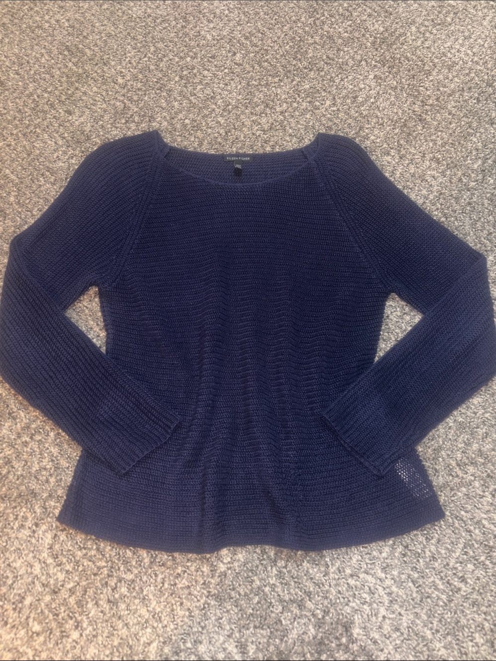 Eileen Fisher Navy Crewneck Knit Sweater 100% linen